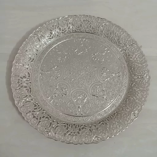 سینی سیلور چایخوری پذیرایی گرد آسنا ،سینی چای خوری ، سینی پذیرایی گرد نقره ای