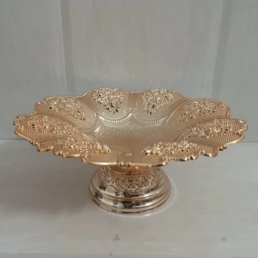 کاسه میوه خوری پایه دار سیلور طلایی زاماک برند آسنا براق گل دار (میوه خوری سیلور - شکلات خوری - کاسه پایه دار )