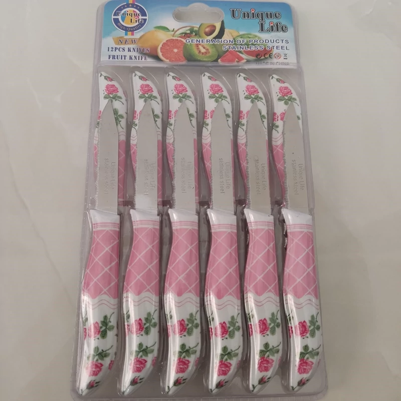 چاقو میوه خوری یونیک 12 عددی طرح سرامیکی تیغه استیل دسته پلاستیک فشرده وارداتی برزیل (کارد میوه خوری )