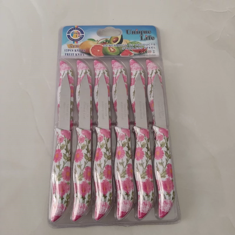 چاقو میوه خوری یونیک 12 عددی طرح سرامیکی تیغه استیل دسته پلاستیک فشرده وارداتی برزیل (کارد میوه خوری )