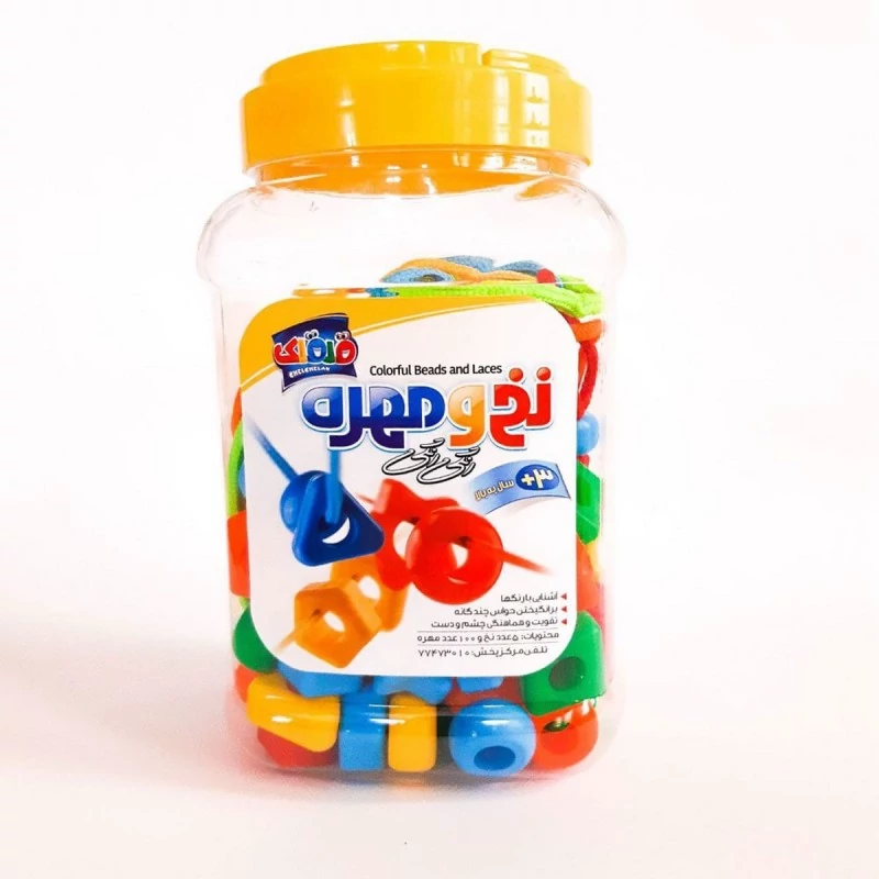 بازی فکری نخ و مهره رنگی رنگی قلقلک (5 عدد نخ و 100 عدد مهره)