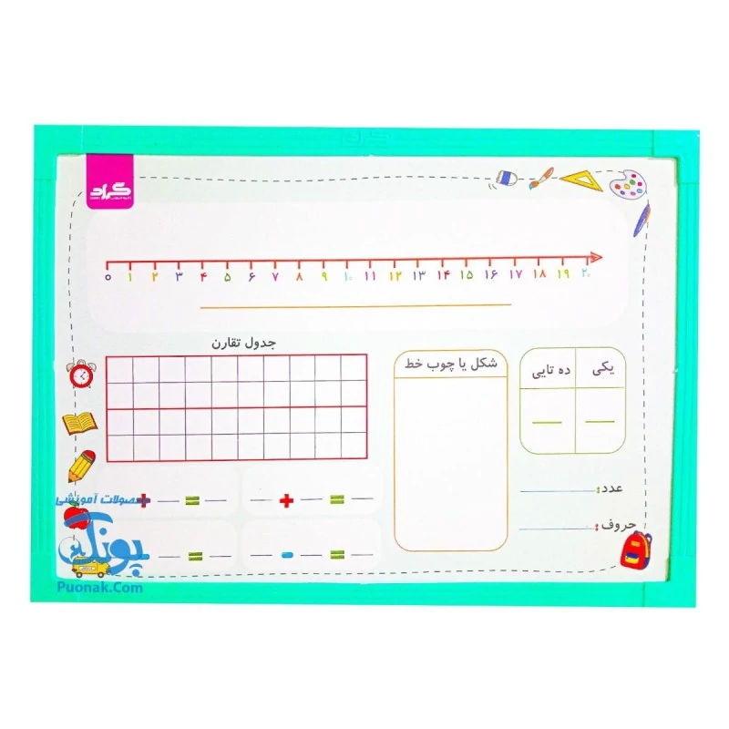 تخته ریاضی یار کلاس اول وایت بردی گراد سایز 35*25 سانتیمتر | Math Board
