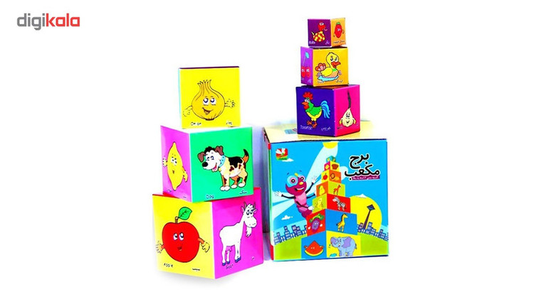 بازی آموزشی برج مکعب به همراه کتاب پارچه ای حیوانات مزرعه مدل 10 طبقه