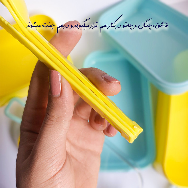 ظرف غذا مدل 3 طبقه طرح لانچ باکس به همراه قاشق و چنگال و چاقو
