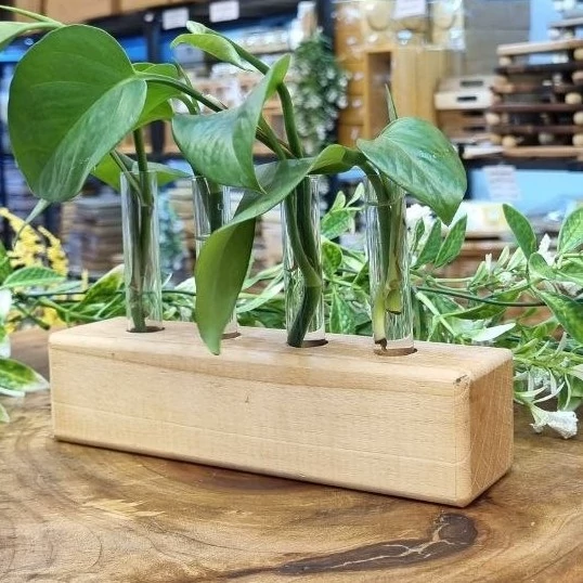 گلدان چوبی با 4 ظرف شیشه ای