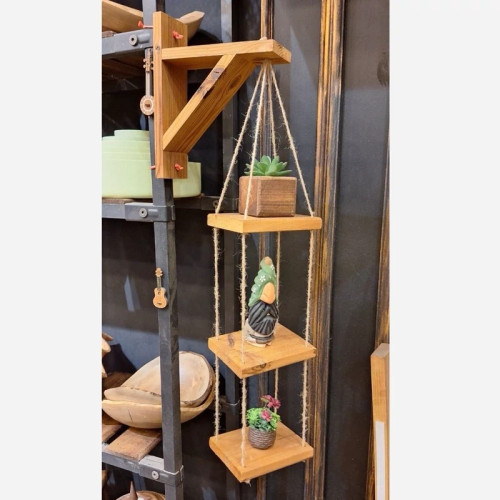 آویز دیواری سه طبقه چوبی