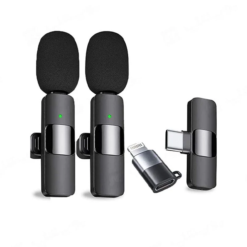 میکروفون یقه ای دوتایی وایرلس (بی سیم) مدل K9 به همراه رابط تایپ سی به لایتنینگ،مناسب مصاحبه،تولید محتوا،ضبط ویدئو و...