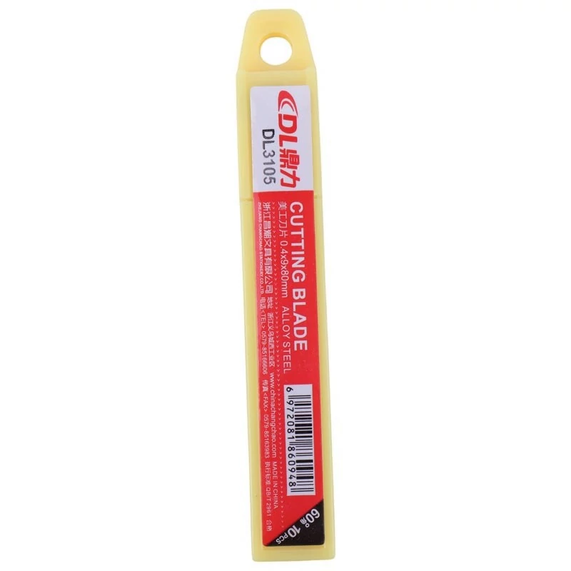 تیغ کاتر 60 درجه دی ال مدل DL3105 سایز کوچک،مناسب برای برش کارتن،موکت،فوم،چرم و ... (مجموعه 10 عددی)
