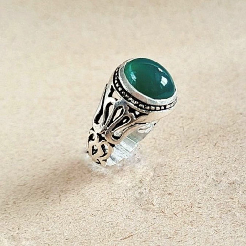 انگشتر نقره مردانه عقیق سبز 25
