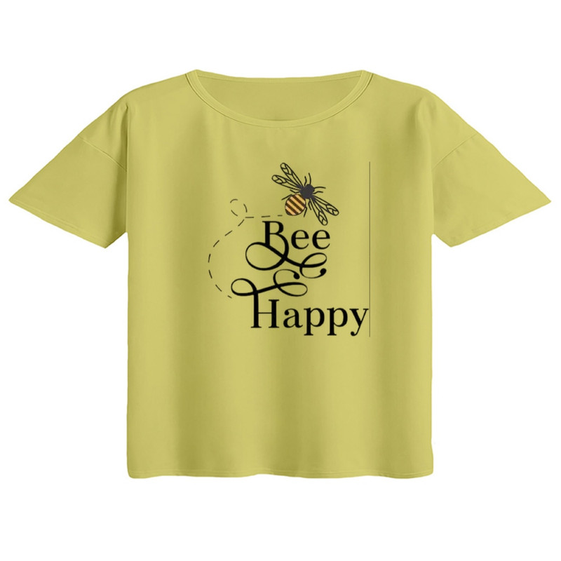 کراپ تی‌شرت آستین کوتاه زنانه مدل bee happy