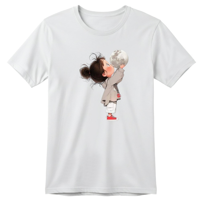 تی‌شرت آستین کوتاه بچگانه مدل دخترک و ماه کد v29