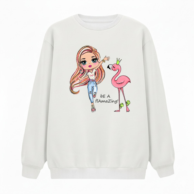سویشرت زنانه مدل دختر و فلامینگو کد v1