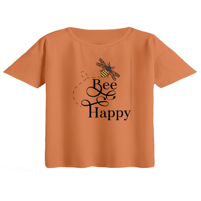 کراپ تی‌شرت آستین کوتاه زنانه مدل bee happy
