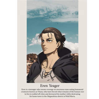 پوستر بایو برد مدل انیمه اتک ان تایتان Attack on Titan طرح ارن یگر Eren Jaeger سایز A6 کد 71