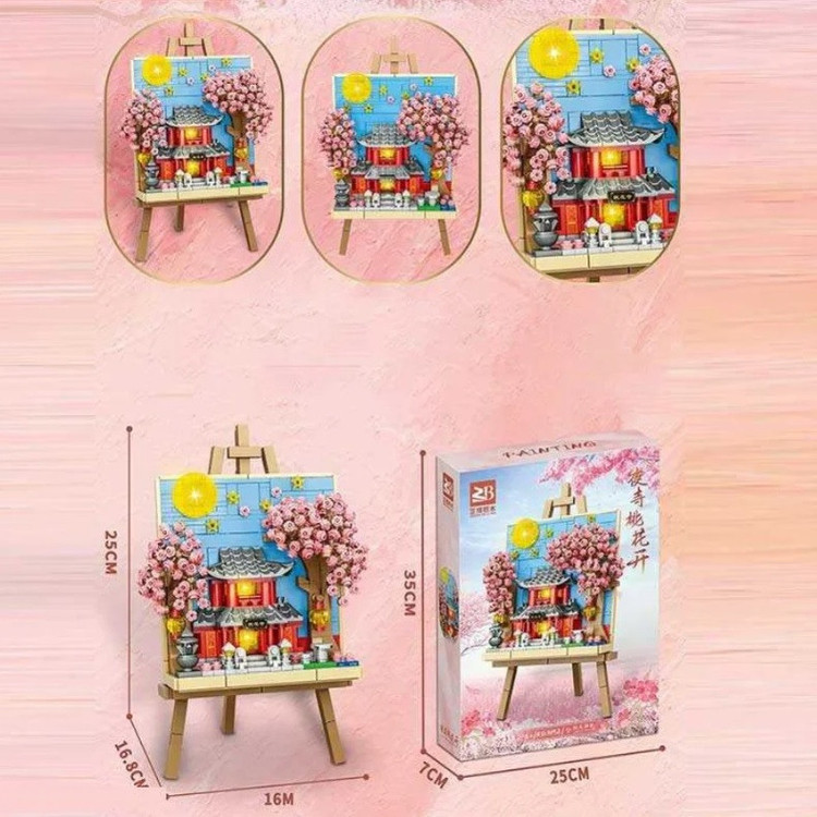 ساختنی 693 تکه ژنگبو مدل تابلو شکوفه گیلاس چراغدار طرح Night Temple کد 9152A
