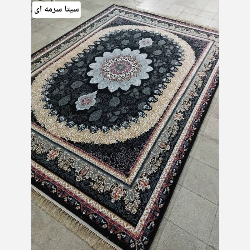 فرش ماشینی 12متری کاشان نقشه سیتا سرمه ایی(ارسال رایگان)