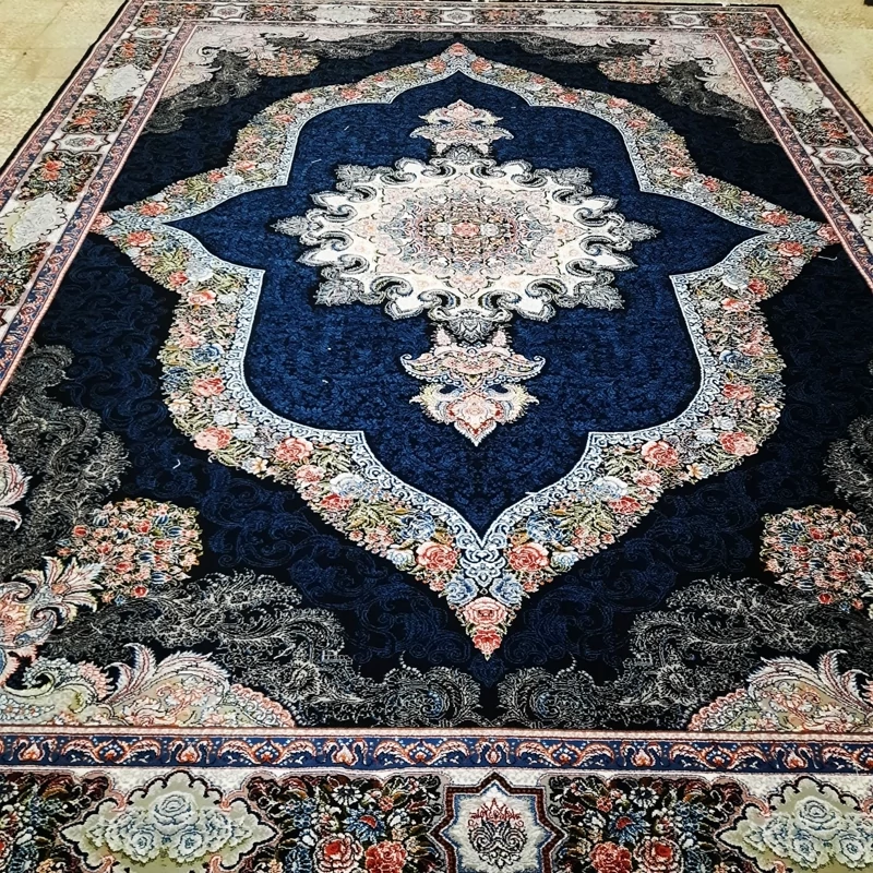 فرش ماشینی 500شانه جدیدکاشان نقشه کارینا سرمه ایی 12متری ورژن(ارسال رایگان)