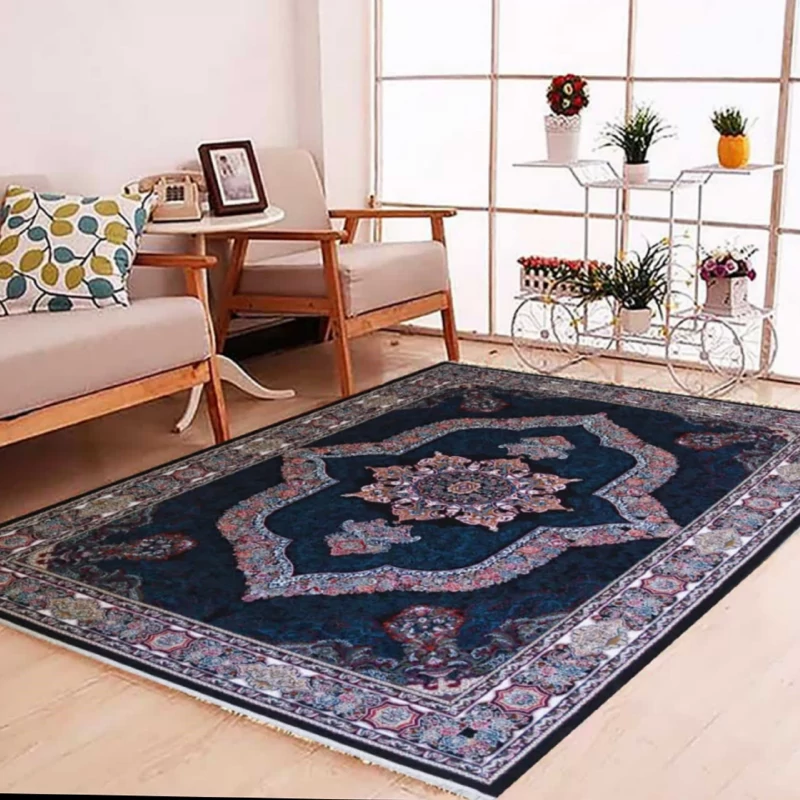 فرش ماشینی 4متری کاشان نقشه کارینا سرمه ایی(ارسال رایگان)