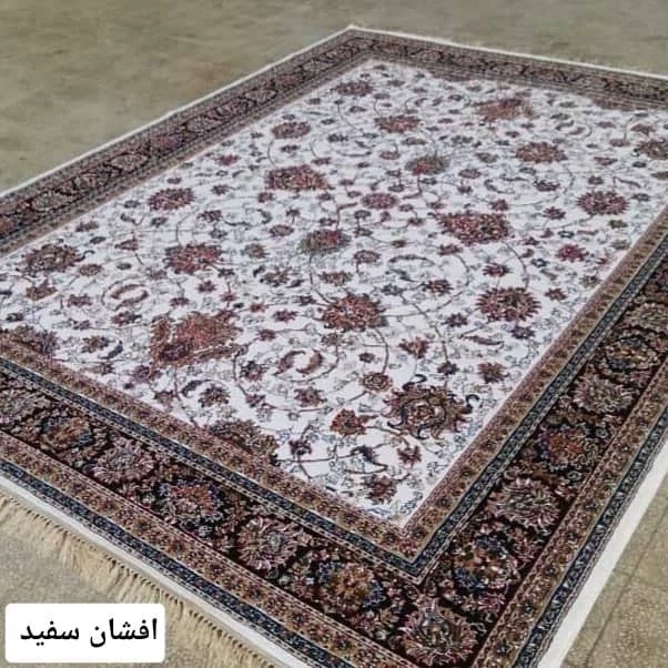فرش ماشینی 12متری جدید کاشان نقشه افشان سفید(ارسال رایگان)