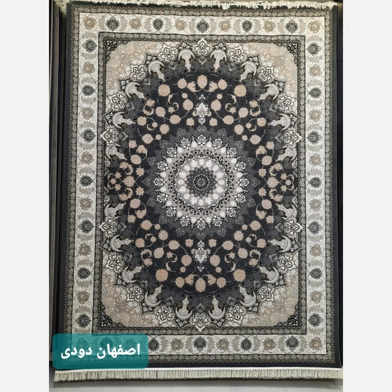 فرش ماشینی 6متری 700شانه نخ اکریلیک جدید کاشان نقشه زیبای اصفهان دودی