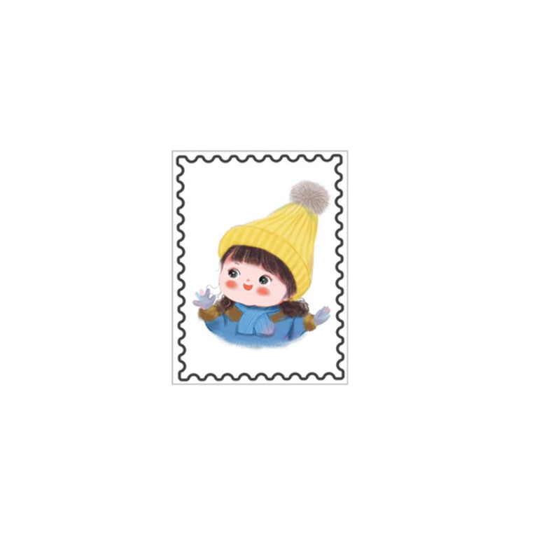 برچسب مدل تمبر فانتزی طرح دختر با کلاه زرد بسته 10 عددی