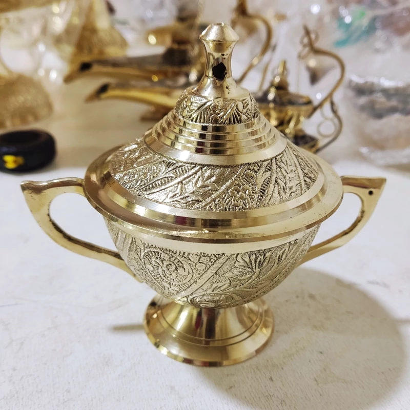 قندان برنجی قلمکار دو دسته قندان برنزی زیبا