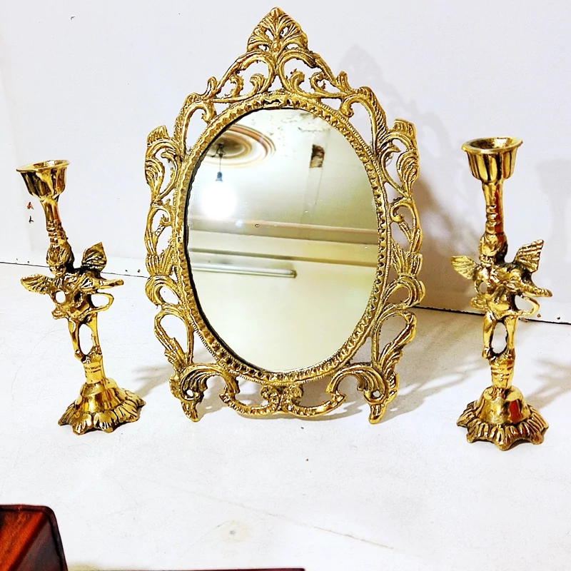 اینه شمعدان برنجی ریخته ای سنگین وباکیفیت عالی ائینه شمعدان برنزی مرغوب
