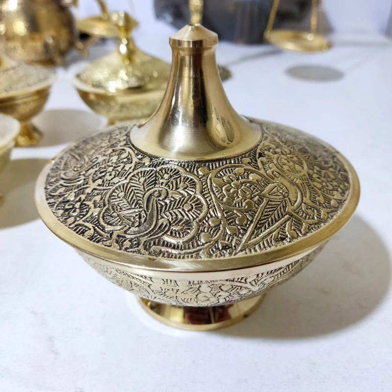قندان برنجی بزرگ قلمکار فول کیفیت هندی طرح طاووس قطردهانه11