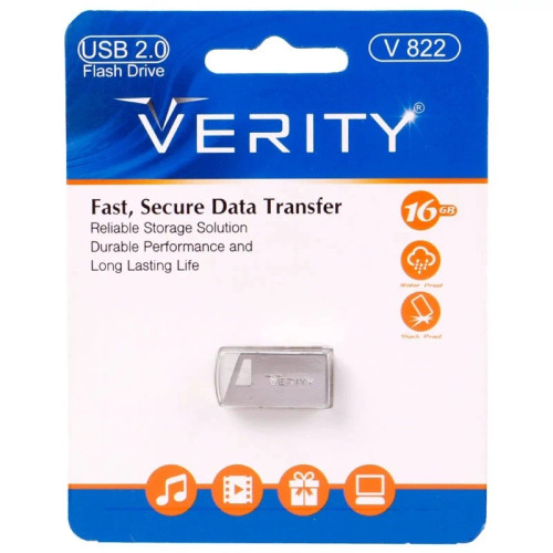 فلش مموری وریتی مدل V822 با ظرفیت 16 گیگابایت،مناسب برای ذخیره سازی و انتقال داده،دارای شیار خالی جهت اتصال بند