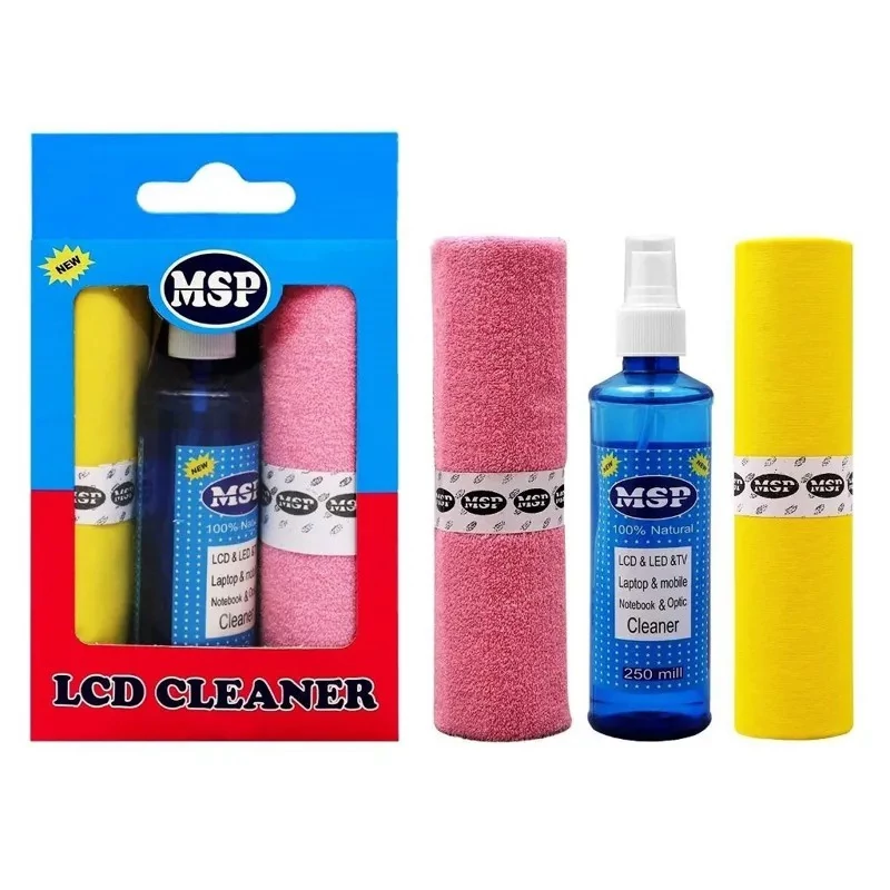 کیت تمیزکننده صفحه نمایش LCD و LED برند MSP به همراه دستمال میکرو فایبر حجم 250 میلی لیتر