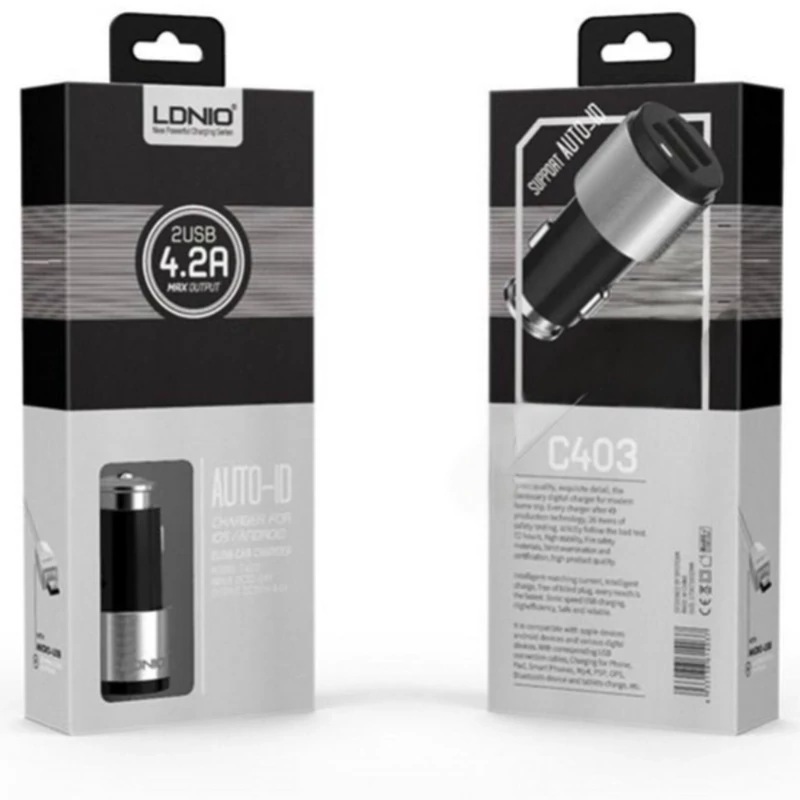 شارژر فندکی دو پورت خودرو لنید مدل LONID C403 با توان 10.5 وات،پشتیبانی از فناوری Auto-ID جهت انجام شارژ به صورت ایمن