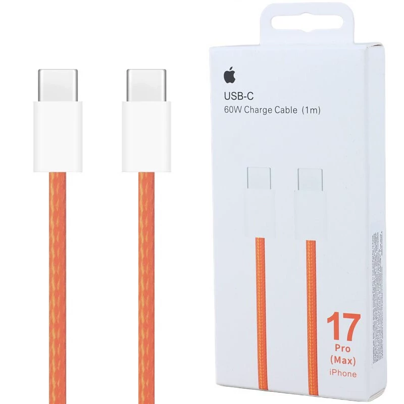 کابل شارژ دو سر تایپ سی فست شارژ 60 وات اپل iPhone 17 Pro Max ZM826-05666-A A2795 طول 1 متر + سوزن سیم کارت