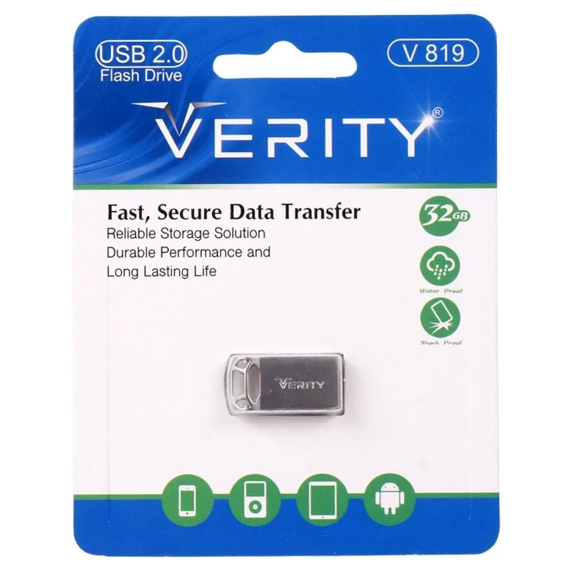 فلش مموری وریتی مدل V819 با ظرفیت 32 گیگابایت،مناسب جهت ذخیره سازی انواع داده و انتقال اطلاعات با رابط USB 2.0