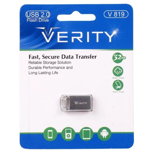 فلش مموری وریتی مدل V819 با ظرفیت 32 گیگابایت،مناسب جهت ذخیره سازی انواع داده و انتقال اطلاعات با رابط USB 2.0