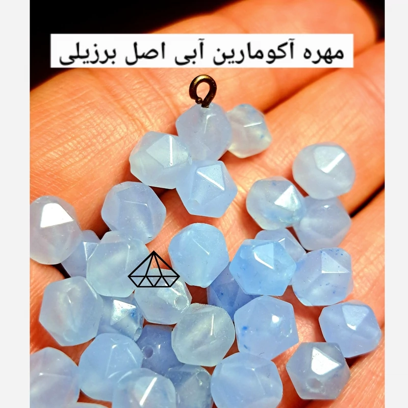 مهره اکومارین جواهری طبیعی 8میل اویز اکومارین ابی تراش دار مهره سنگ اکومارین ابی کمرنگ ادرس فروشگاه سنگ قیمتی در کرج