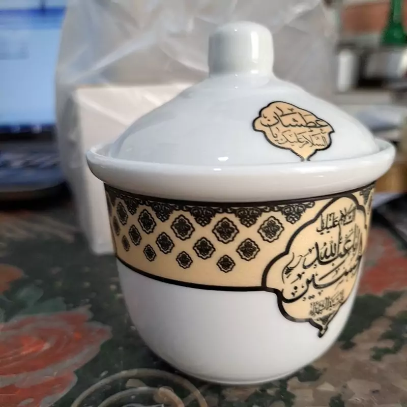 قندان چینی مذهبی قندون نقش یا فاطمه الزهرا مناسب محرم و فاطمیه طرح محرم