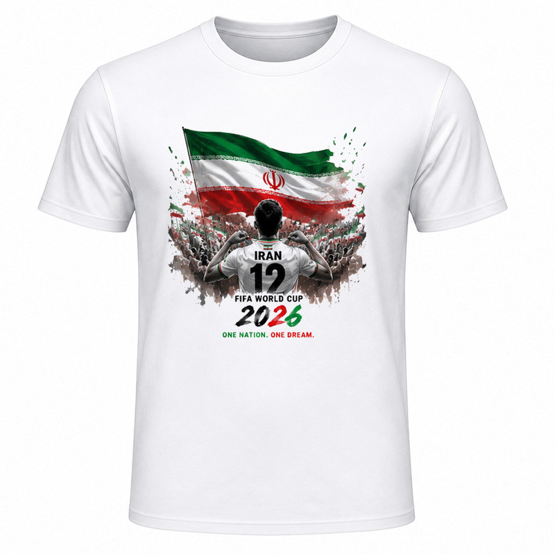 تیشرت آستین کوتاه یقه گرد مردانه مدل A27 طرح جام جهانی 2026 ایران