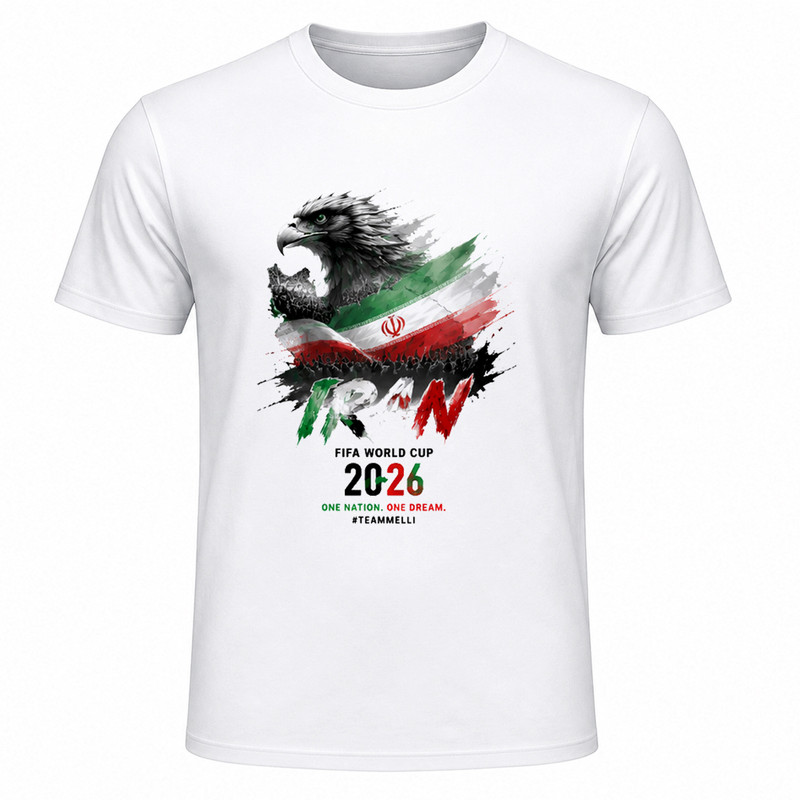 تیشرت آستین کوتاه یقه گرد مردانه مدل A19 طرح جام جهانی 2026 ایران