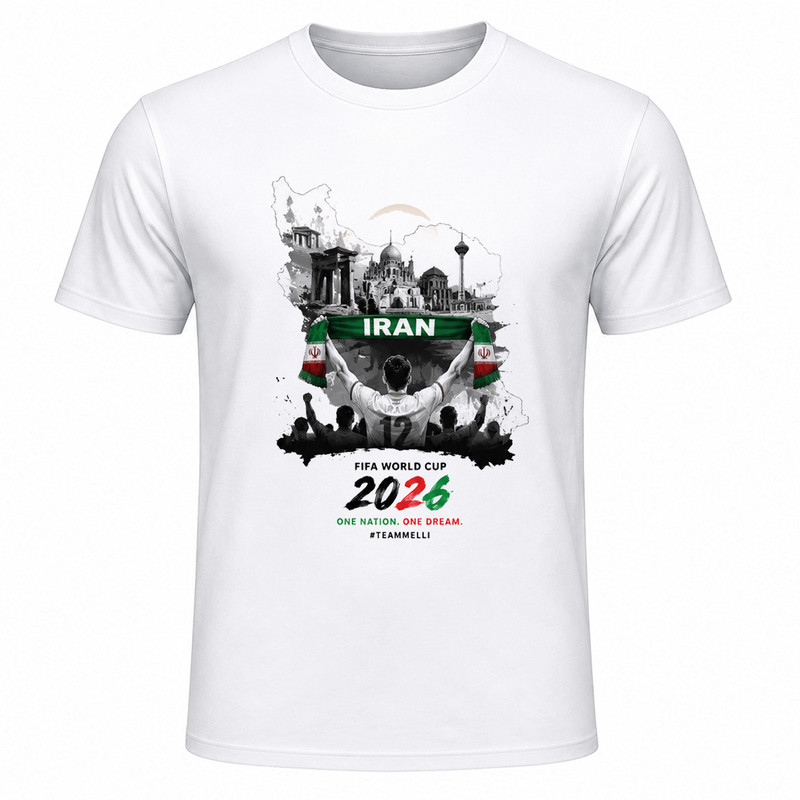 تیشرت آستین کوتاه یقه گرد مردانه مدل A07 طرح جام جهانی 2026 ایران
