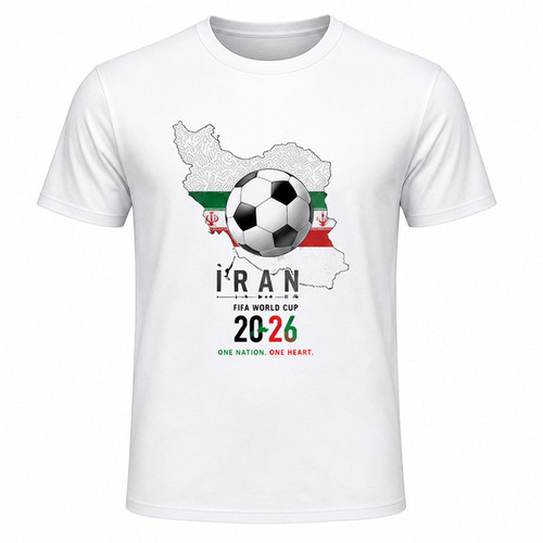 تیشرت آستین کوتاه یقه گرد مردانه مدل A12 طرح جام جهانی 2026 ایران