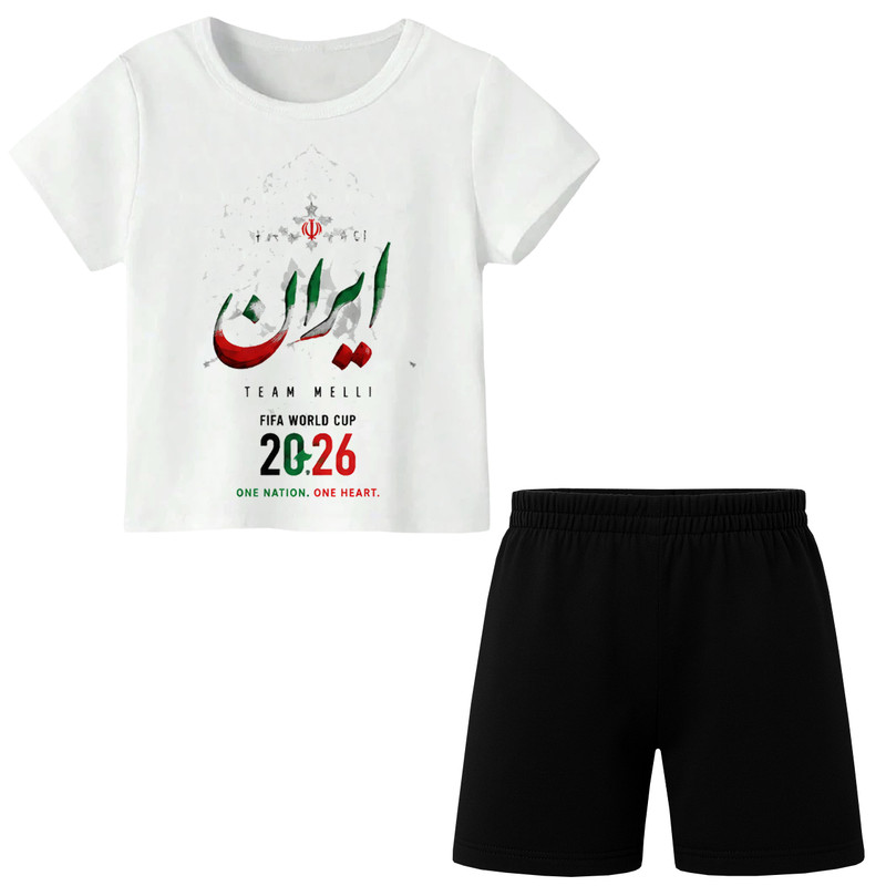 ست تیشرت آستین کوتاه و شلوارک راحتی پسرانه مدل A305 طرح تیم ملی