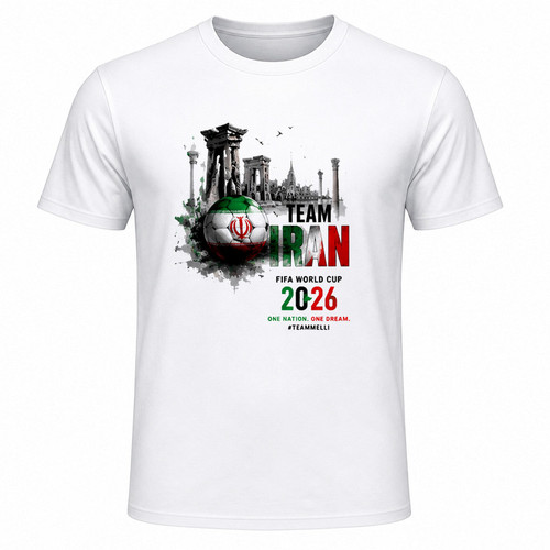 تیشرت آستین کوتاه یقه گرد مردانه مدل A25 طرح جام جهانی 2026 ایران
