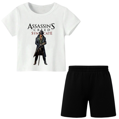 ست تیشرت آستین کوتاه و شلوارک راحتی پسرانه مدل S04 طرح ASSASSINS