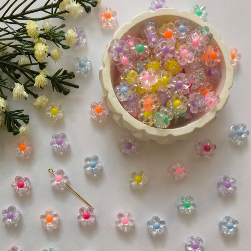 مهره پاستیلی بین کار طرح گل شفاف (فروش بصورت بسته 40 عددی)