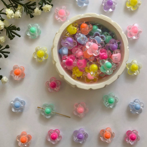 مهره پاستیلی بین کار طرح گل بزرگ شفاف (فروش بصورت بسته 20 عددی)
