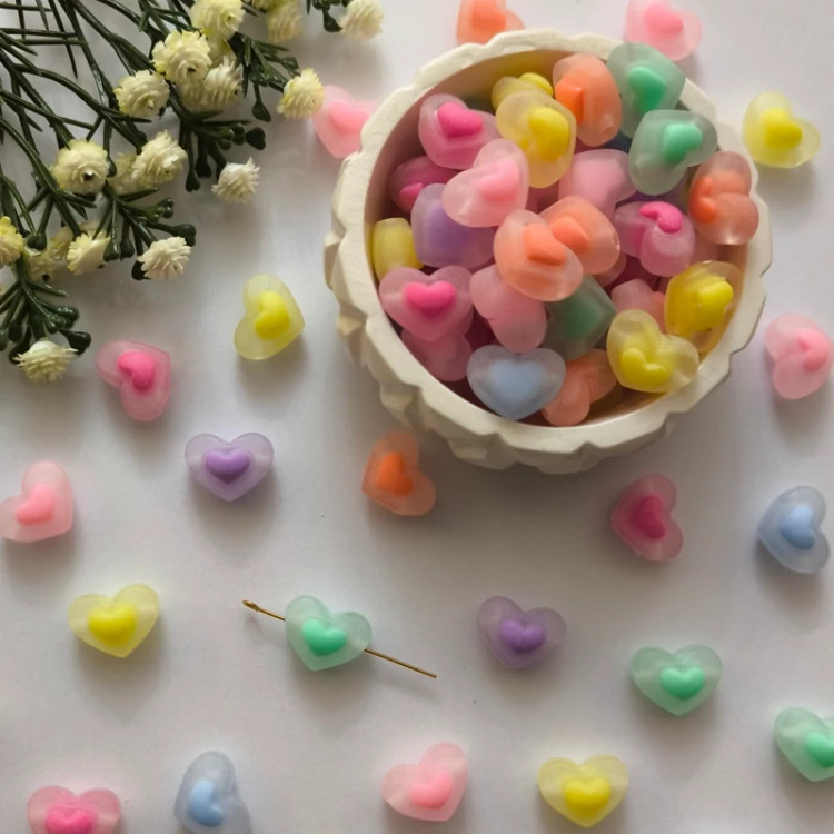 مهره پاستیلی بین کار طرح قلب مات (فروش بصورت بسته 20 عددی)