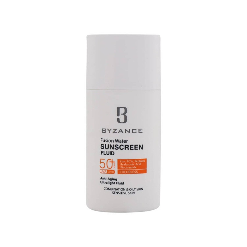 فلوئید ضد آفتاب بیرنگ صورت بیزانس SPF 50 مدل Fusion Water مناسب برای UVA/UVB مناسب پوست چرب حجم 50 میلیلیتر