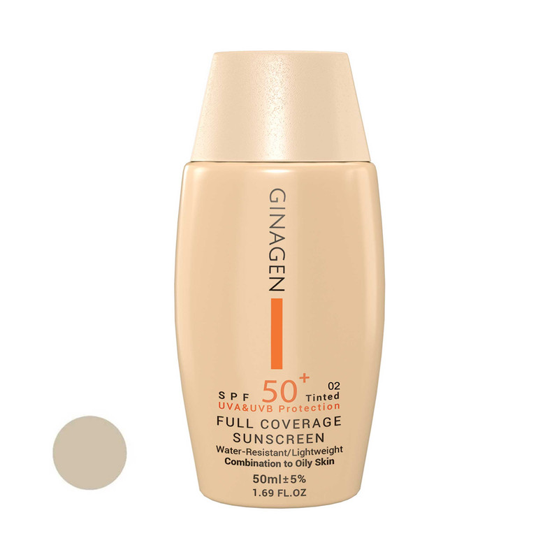 کرم ضد آفتاب رنگی ژیناژن مدل SPF50 محافظ UVA ،UVB، ضدآب، مناسب پوستهای چرب و مختلط حجم 50 میلیلیتر