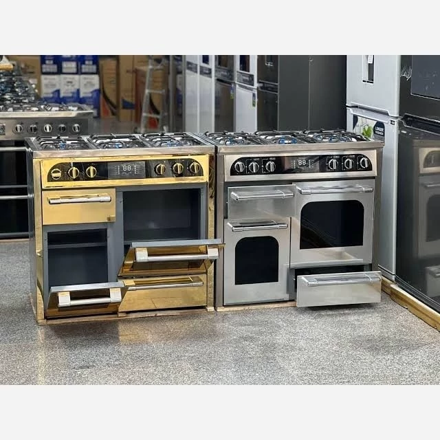 اجاق گاز صفحه استیل نما استیل بدنه استیل طلایی و سیلور کمپین