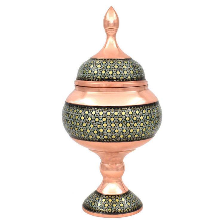 ست 3 تکه گلدان و شکلات خوری خاتم کاری مسی کد 20